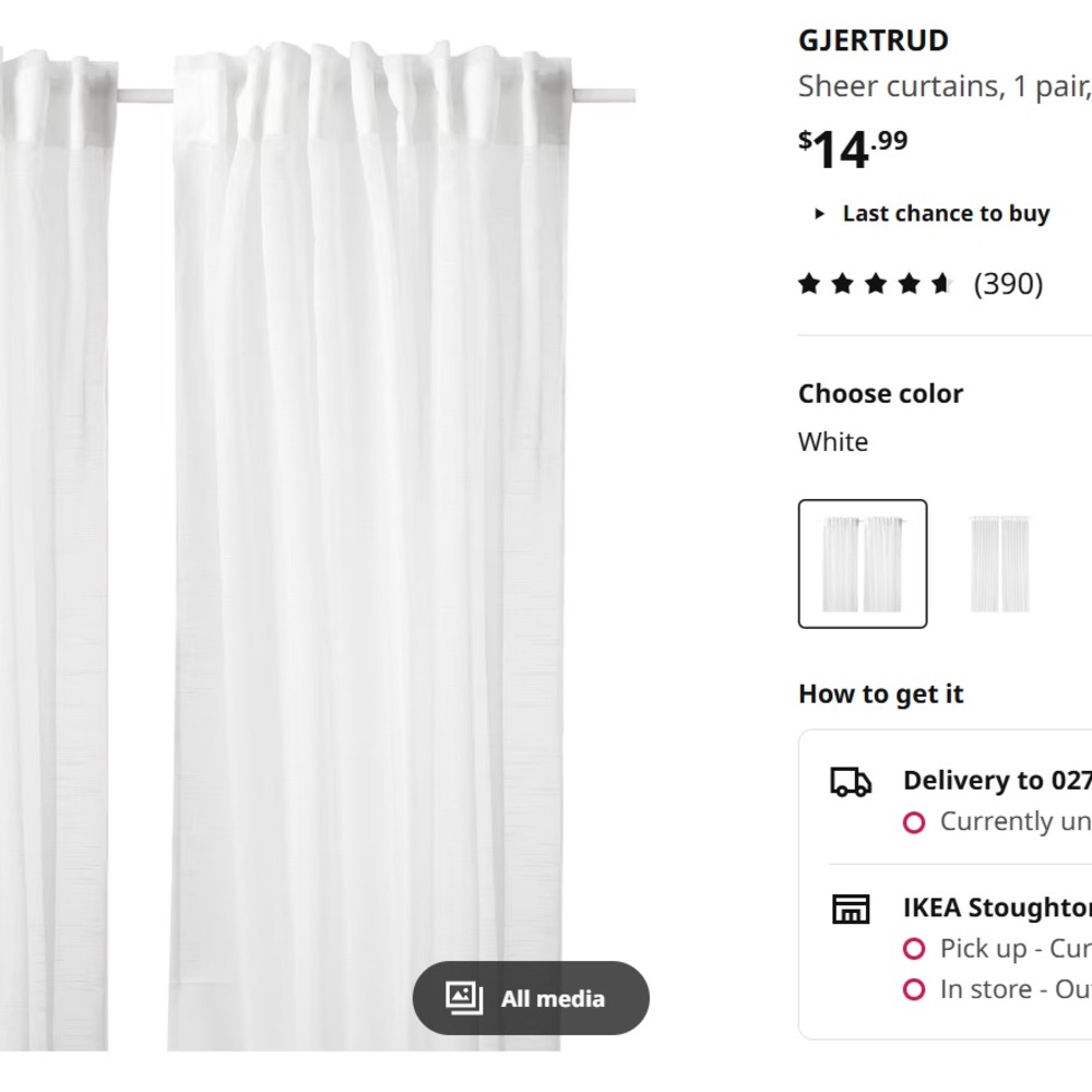 3 Pairs of sheer curtains 57”x84”